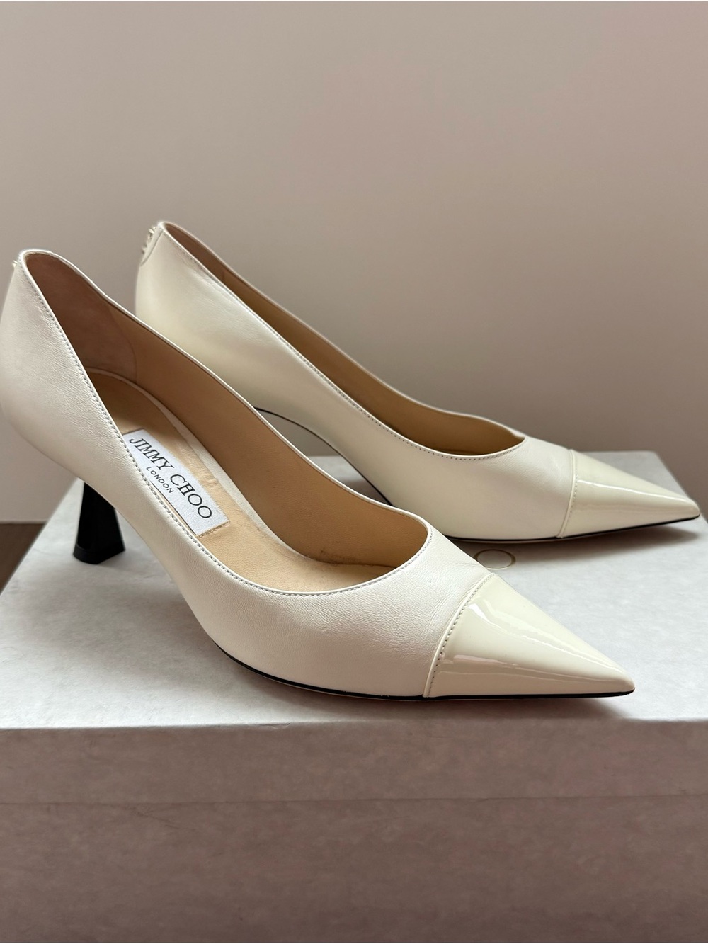 Jimmy Choo Leather Pointed-Toe Pumps in Latte